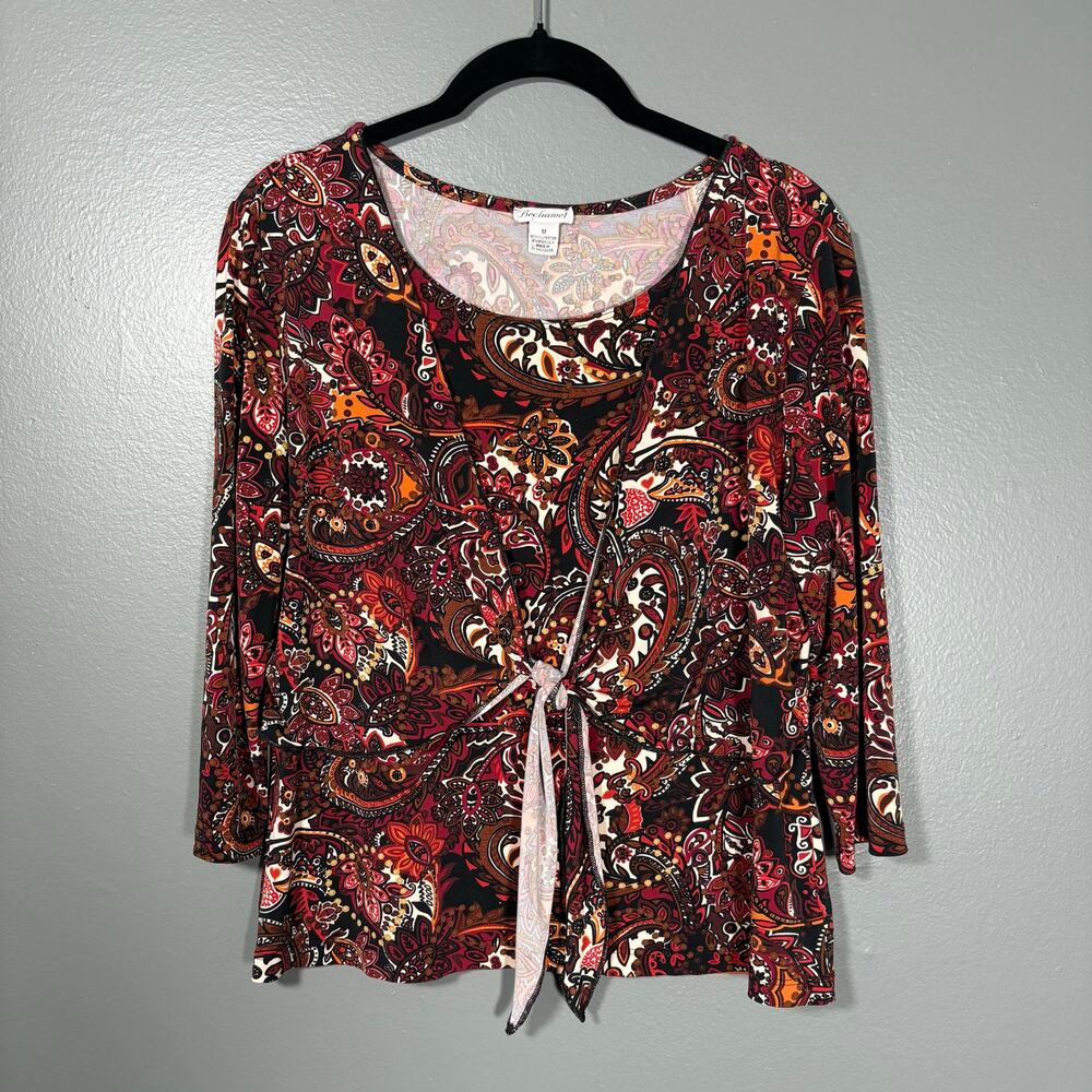 Bechamel Women's Vintage 1990s Boho Burgundy Paisley Tie Front Top - Size Medium